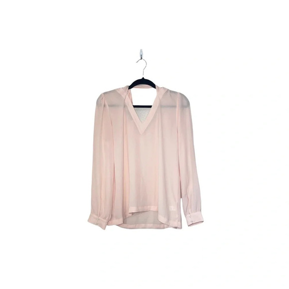 LOFT Light Pink Wrap Tie Neck V-neck Long Sleeve Blouse Medium Women’s - Picture 8 of 14